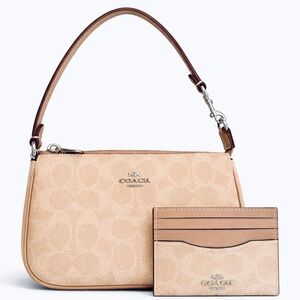 Coach shoulder bag and mini skinny Id case/Silver/Sand/Taupe